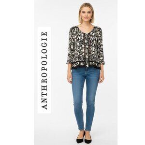 ANTHROPOLOGIE - Maeve Boho black floral blouse with cutout detailing